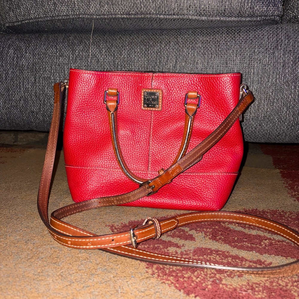 Dooney & Bourke Chelsea Red Pebbled Leather Crossbody with Brown Strap